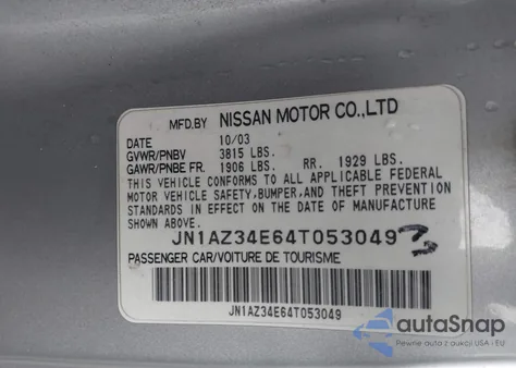 2004 Nissan 350Z Touring z USA, uszkodzony, nr VIN JN1AZ34E64T053049